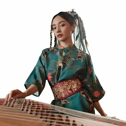 摄图网402026531弹古筝的国潮美女非企业商用人物素材
