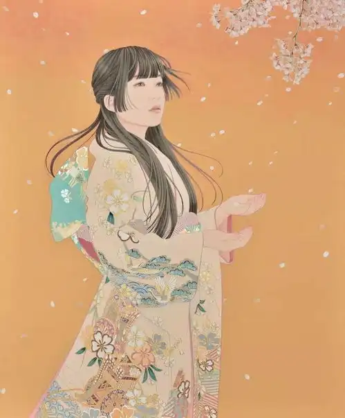 日本女画家的工笔画和服女子,有别致的美
