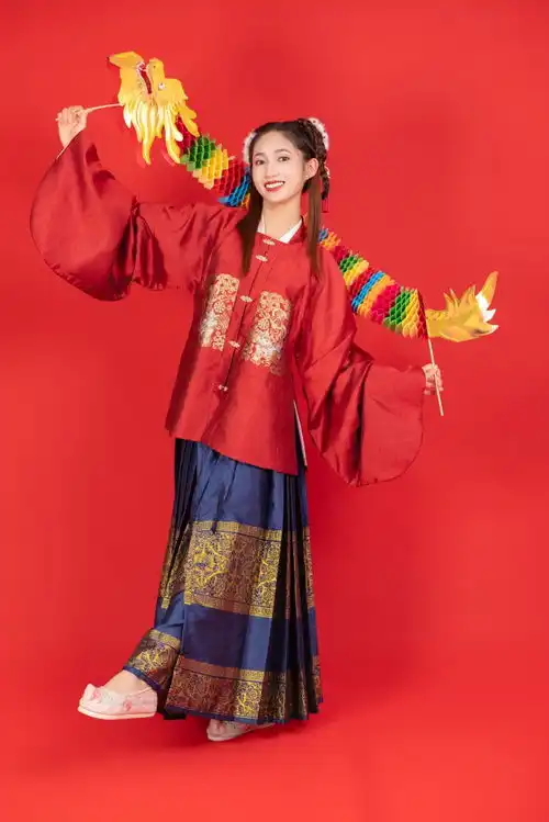 龙元素舞龙背景新年龙年春节美女人物摄影图摄影图