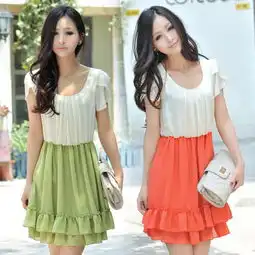 拉莎贝尼2013新款韩版时尚雪纺相拼淑女连衣裙y6026