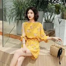 2019夏季新款女装网红同款泰国高腰雪纺显瘦连体裤