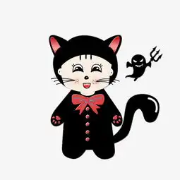女孩和猫咪的卡通头像绘