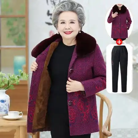 中老年秋装外套奶奶装长袖607080岁妈妈装毛领老人衣服老太太女