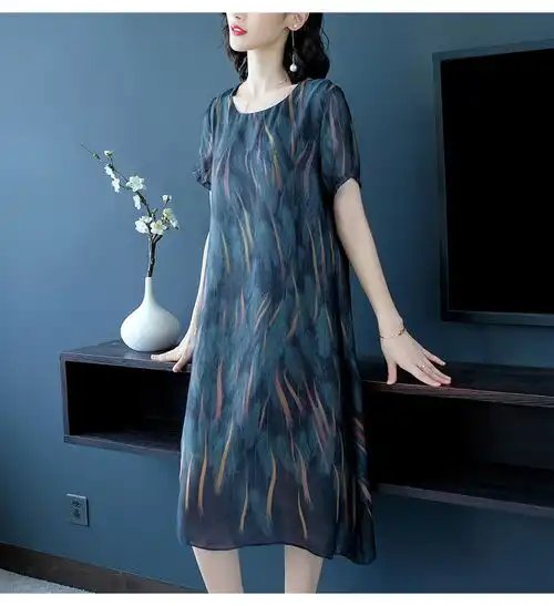 洋湖轩榭大码女装夏装胖mm遮肚子显瘦减龄裙子洋气时尚妈妈装雪纺连衣裙女