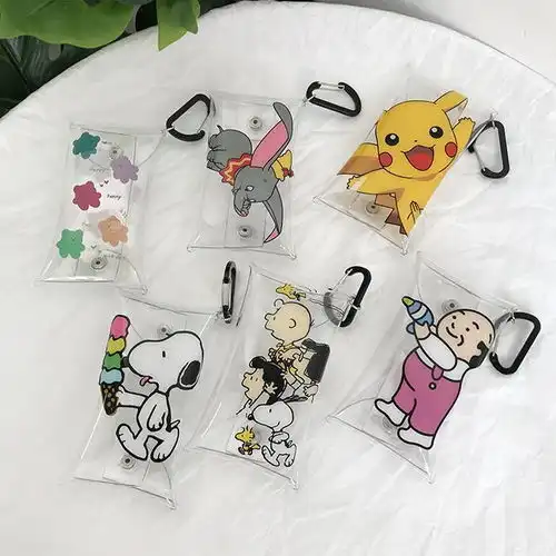 ins卡通史努比查理零钱包女创意透明钥匙包泫雅风口红耳机收纳包