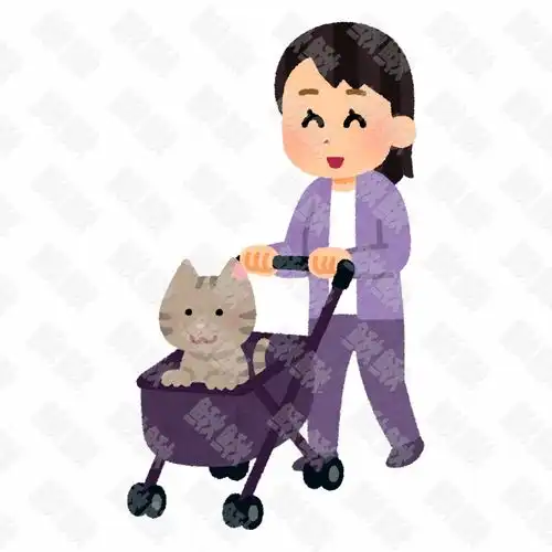 主人推着坐在婴儿车里的小狗狗猫咪小猫手绘卡通插画手绘png儿童插画免扣素材1阿猫阿狗
