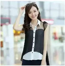 如彤韩版时尚雪纺拼色女士上衣l1301