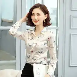 图荣2019春夏女装衬衫时尚气质优雅雪纺衫蝴蝶印花图案上衣女