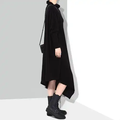施悦名连衣裙子新款欧美女装时尚酒红色显瘦高领针织打底裙子a