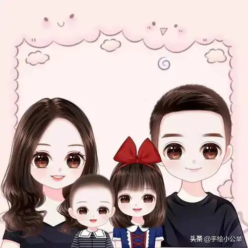 你的头像该换了,一家四口一儿一女亲子,真人照片变卡通头像
